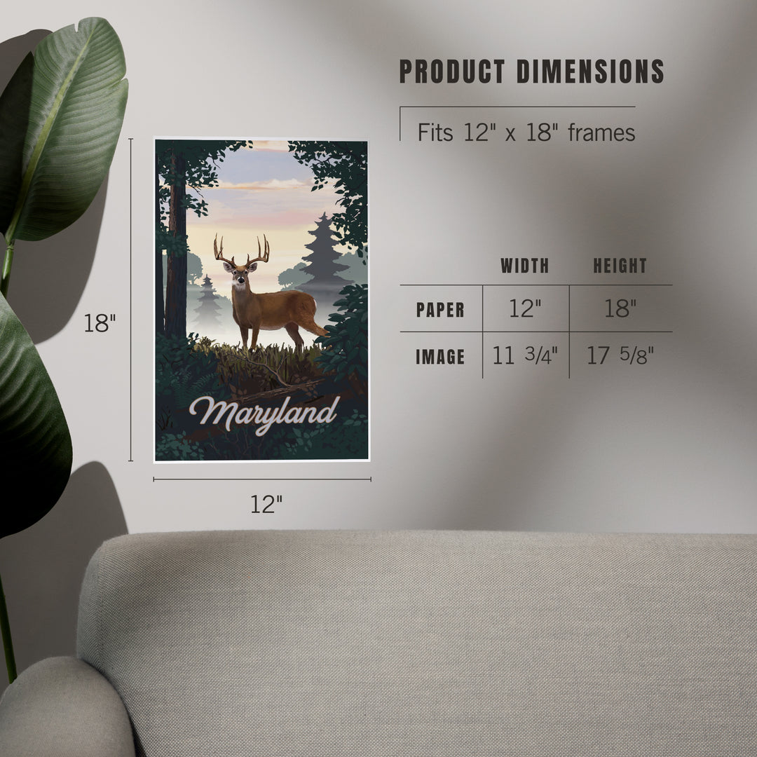 Maryland, Painterly, Deer and Sunrise, Art & Giclee Prints