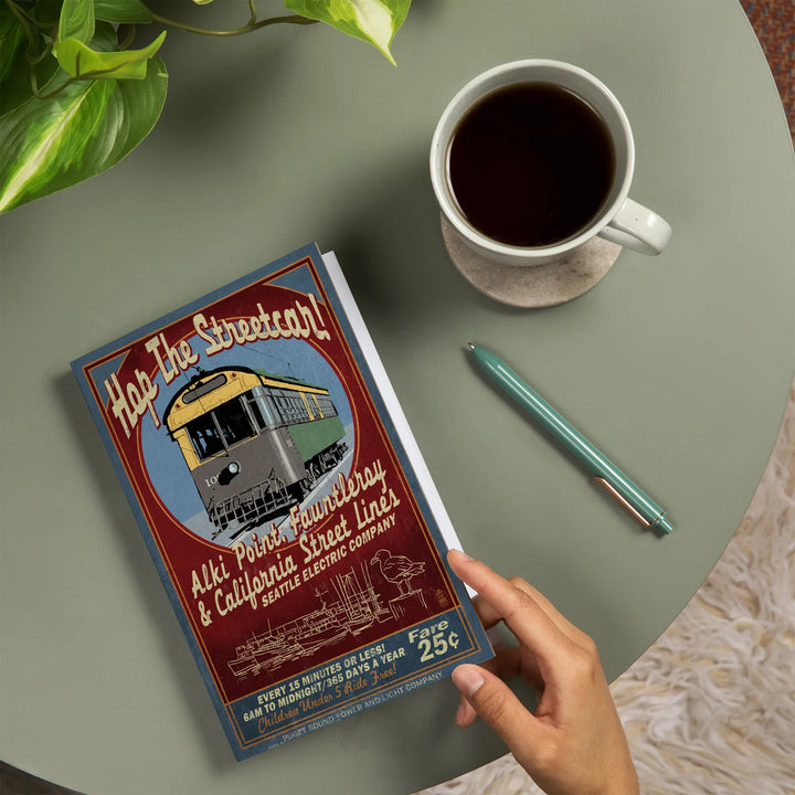 Lined 6x9 Journal, Seattle, Washington, West Seattle Streetcar Vintage Sign, Lay Flat, 193 Pages, FSC paper