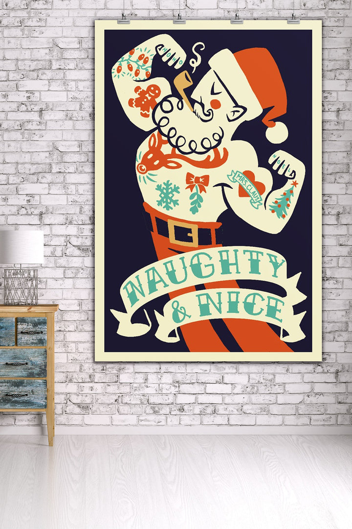 Tattoo Santa, Retro Christmas, Art & Giclee Prints