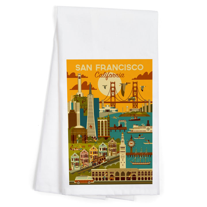 San Francisco, California, Geometric, Organic Cotton Kitchen Tea Towels