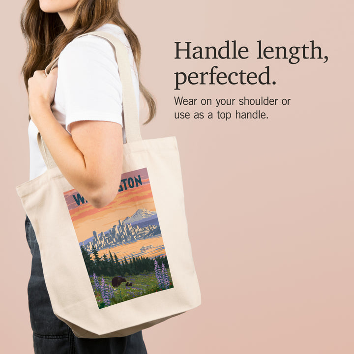 Seattle, Washington, Bear and Spring Flowers, Tote Bag