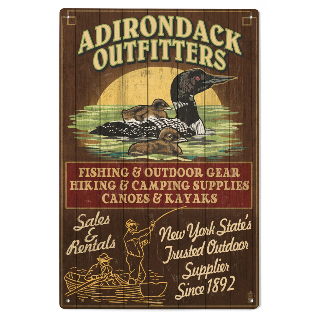 Adirondacks, New York State, Outfitters Vintage Sign Loon, Lantern Press Artwork, Wood Signs and Postcards
