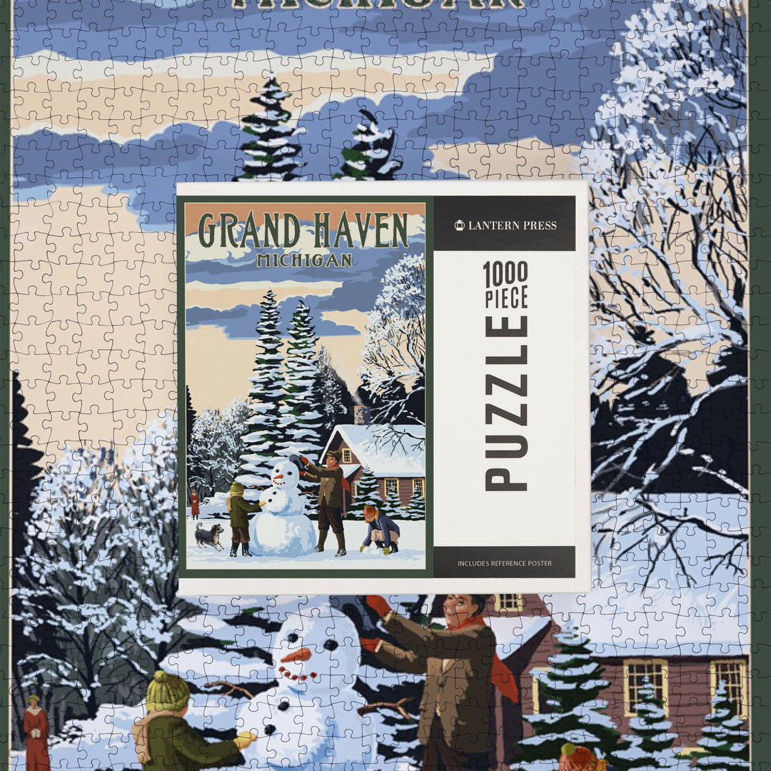 Grand Haven, Michigan, Snowman Scene, Jigsaw Puzzle