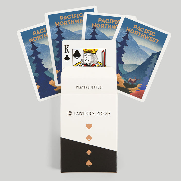 Playing Cards, Pacific Northwest, Lithograph, Elk and Mountains Scene, 52 Card Deck with Jokers in Box, Unique Art