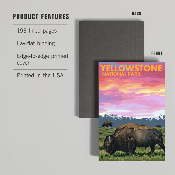 Lined 6x9 Journal, Yellowstone National Park, Bison and Sunset, Lay Flat, 193 Pages, FSC paper