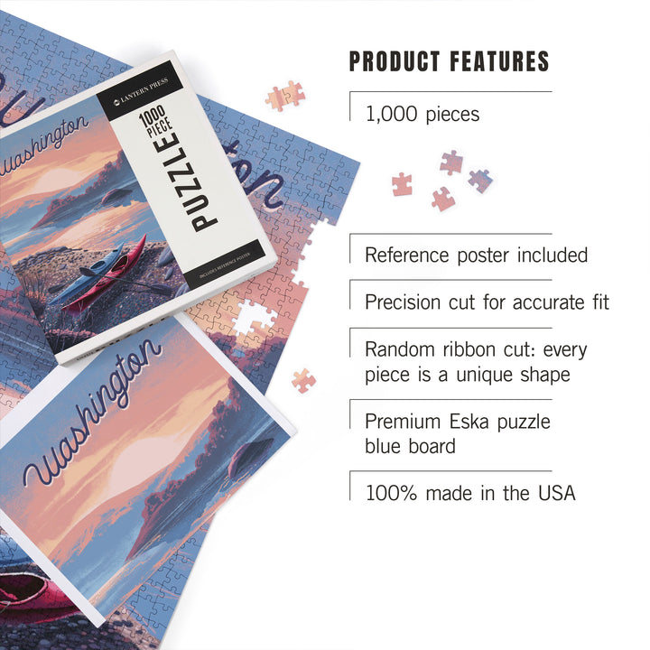 Washington, Glassy Sunrise, Kayak, 1000 Piece Jigsaw Puzzle