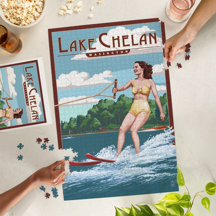 Lake Chelan, Washington, Water Skier and Lake, Jigsaw Puzzle