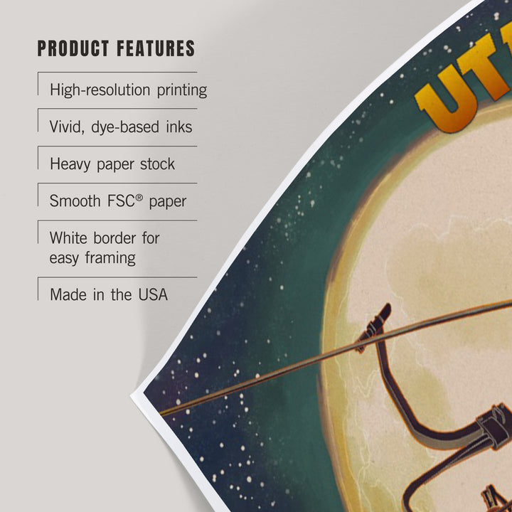 Utah, Ski Lift and Full Moon, Snowboarder, Art & Giclee Prints