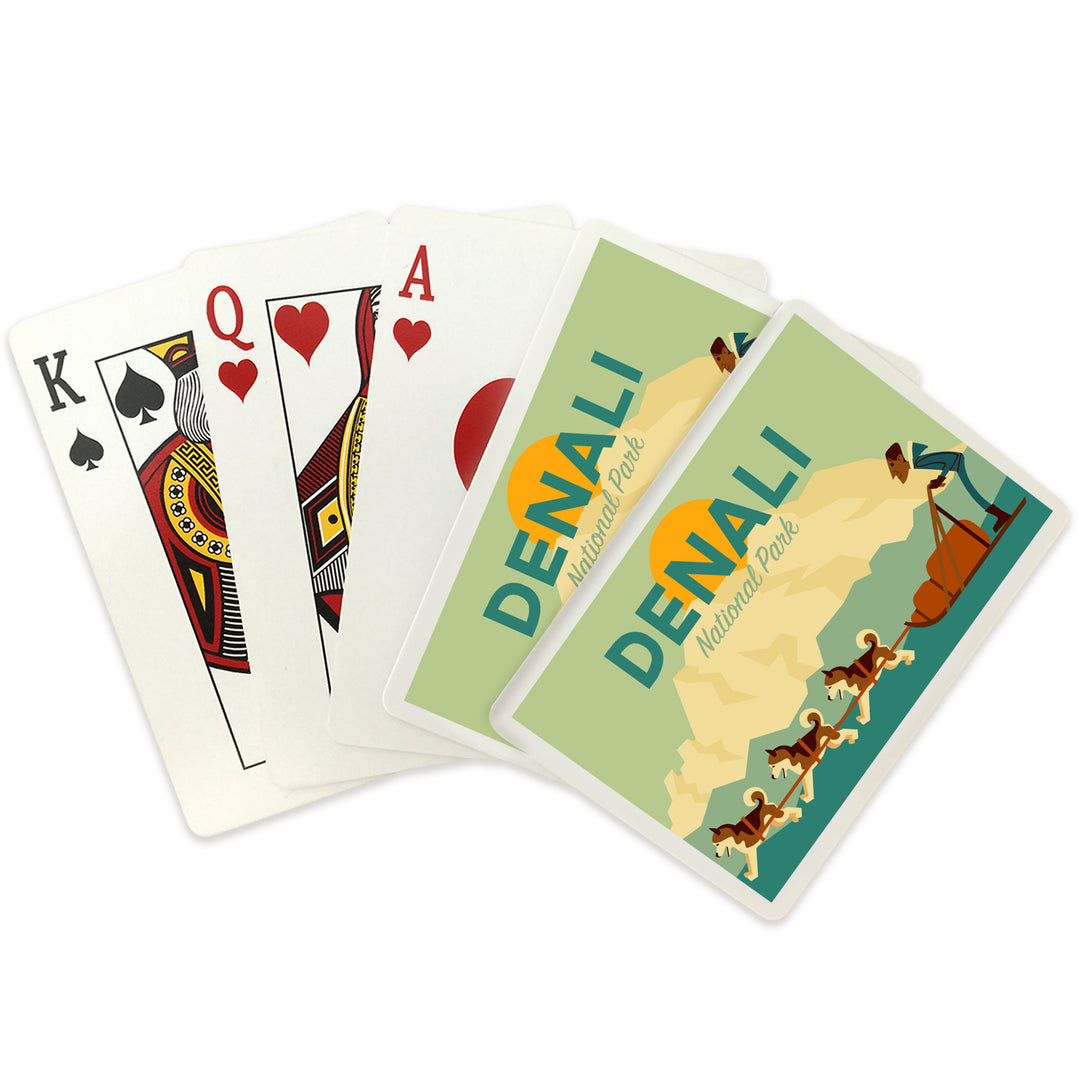 Playing Cards, Denali National Park, Alaska, Sled Dog Team, Geometric, 52 Card Deck with Jokers in Box, Unique Art