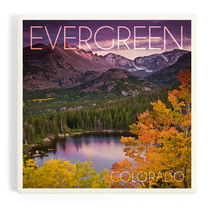 Evergreen, Colorado, Rocky Mountain National Park, Purple Sunset and Lake, Photography, Coasters