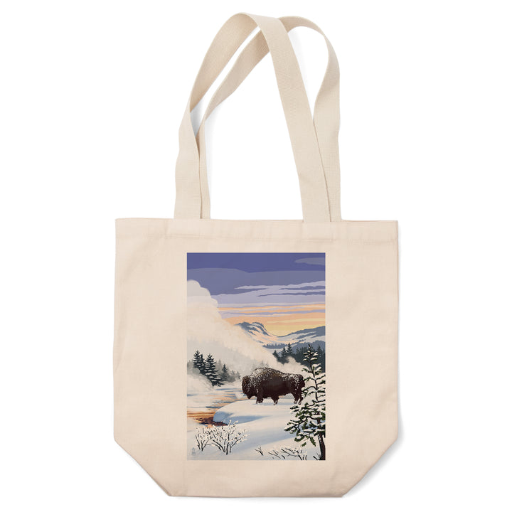 Bison Snow Scene, Tote Bag