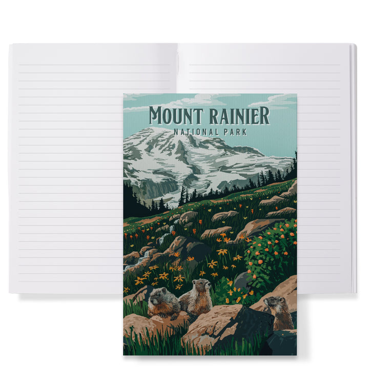 Lined 6x9 Journal, Mount Rainier National Park, Washington, Painterly National Park Series, Lay Flat, 193 Pages, FSC paper