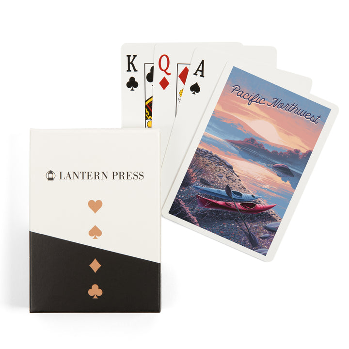 Playing Cards, Pacific Northwest, Glassy Sunrise, Kayak, 52 Card Deck with Jokers in Box, Unique Art