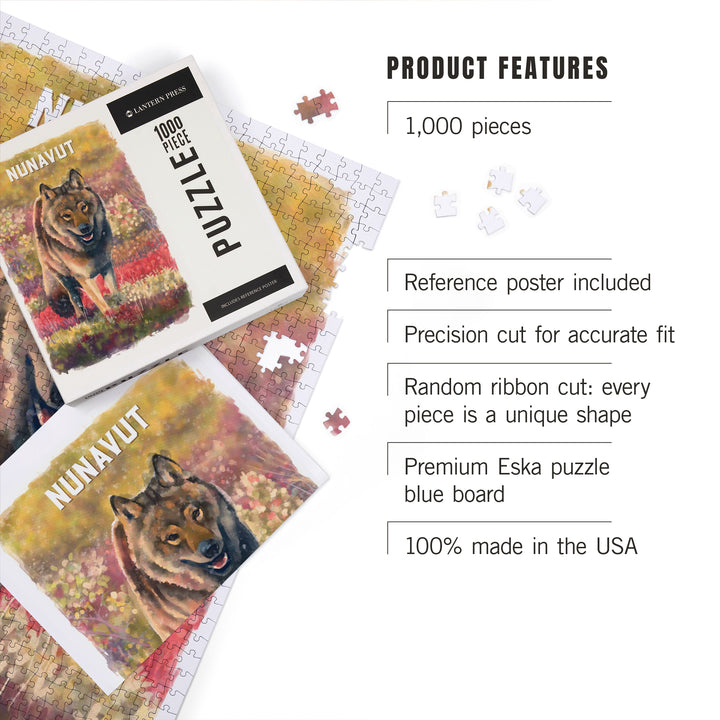 Nunavut, Watercolor Study, Gray Wolf, 1000 Piece Jigsaw Puzzle