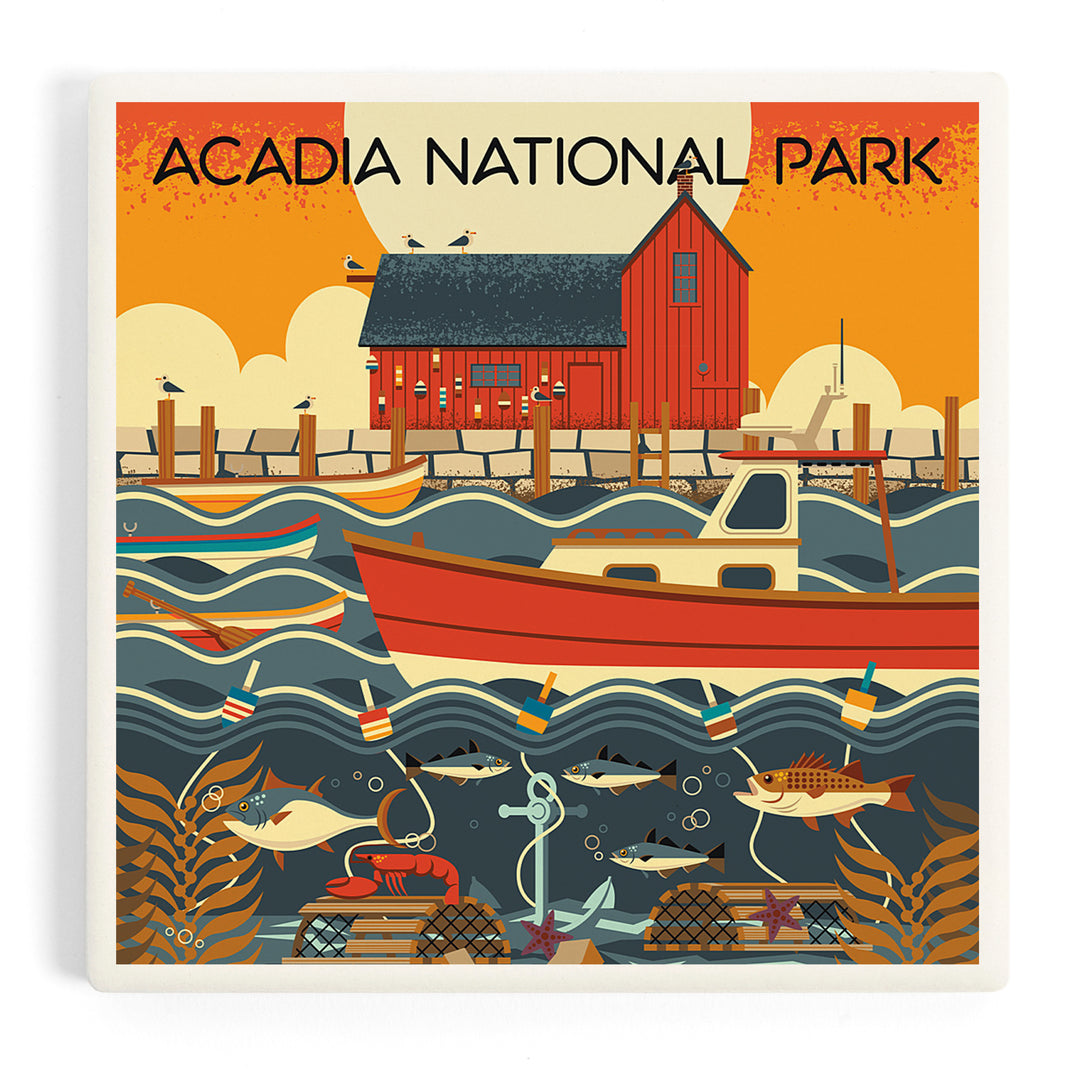 Acadia National Park, Maine, Nautical Geometric, Coasters