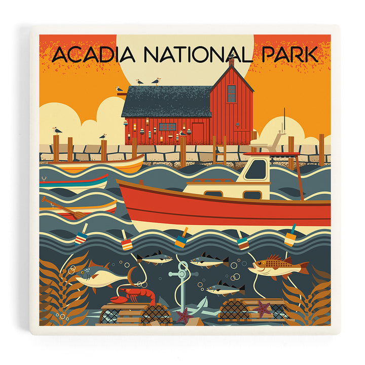 Acadia National Park, Maine, Nautical Geometric, Coasters