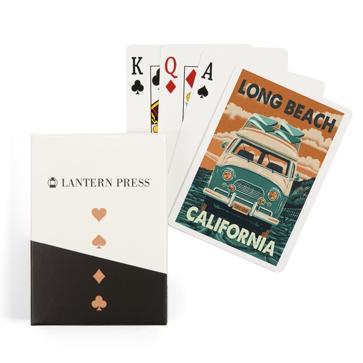 Playing Cards, Long Beach, California, Camper Van, 52 Card Deck with Jokers in Box, Unique Art