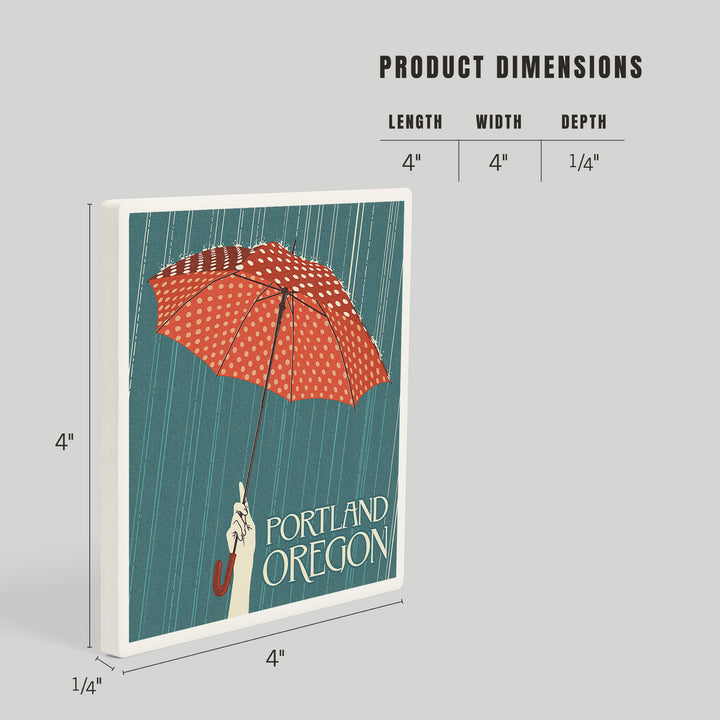 Portland, Oregon, Umbrella, Letterpress, Coasters