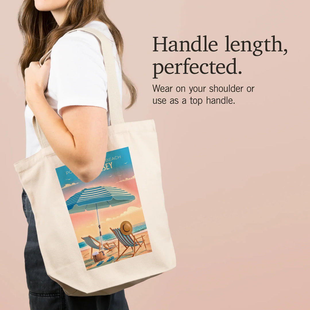 Point Pleasant Beach, New Jersey, Lithograph, Beach Chair and Umbrella, Tote Bag