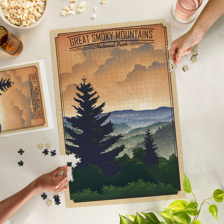 Great Smoky Mountains National Park, Lithograph National Park Series, Jigsaw Puzzle