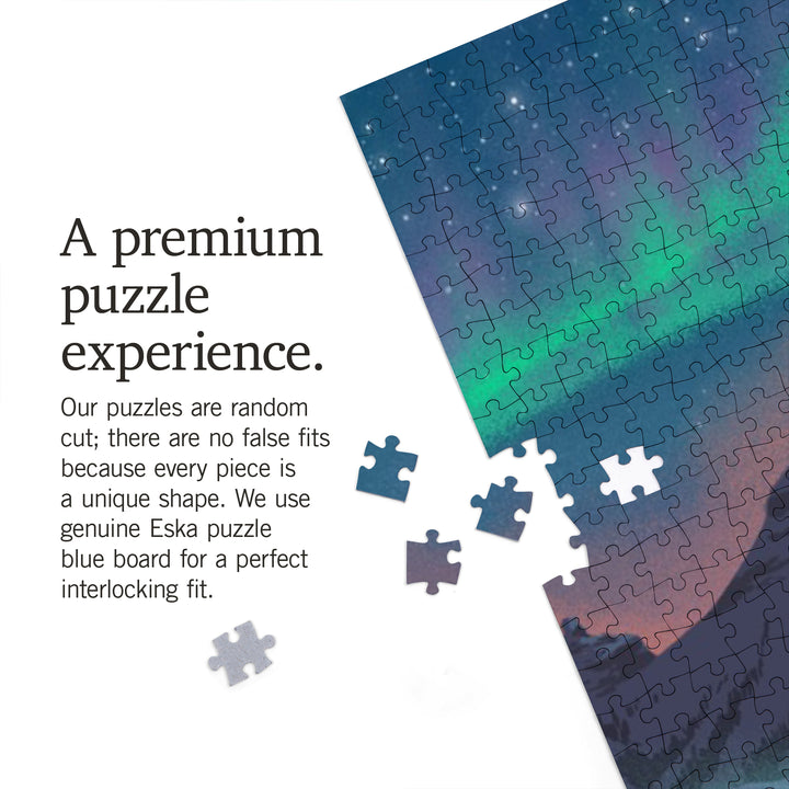 Lithograph, Village under Northern Lights, 1000 Piece Jigsaw Puzzle