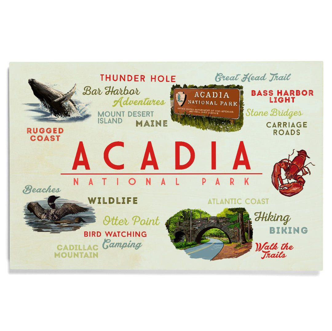 Acadia National Park, Maine, Typogrphy and Icons, Wood Signs and Postcards