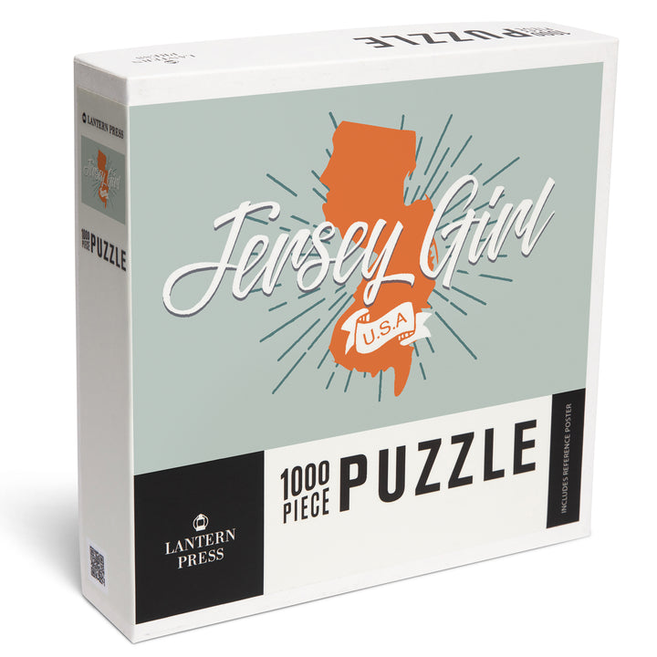 Jersey Girl, State Outline, Orange and Teal, Jigsaw Puzzle