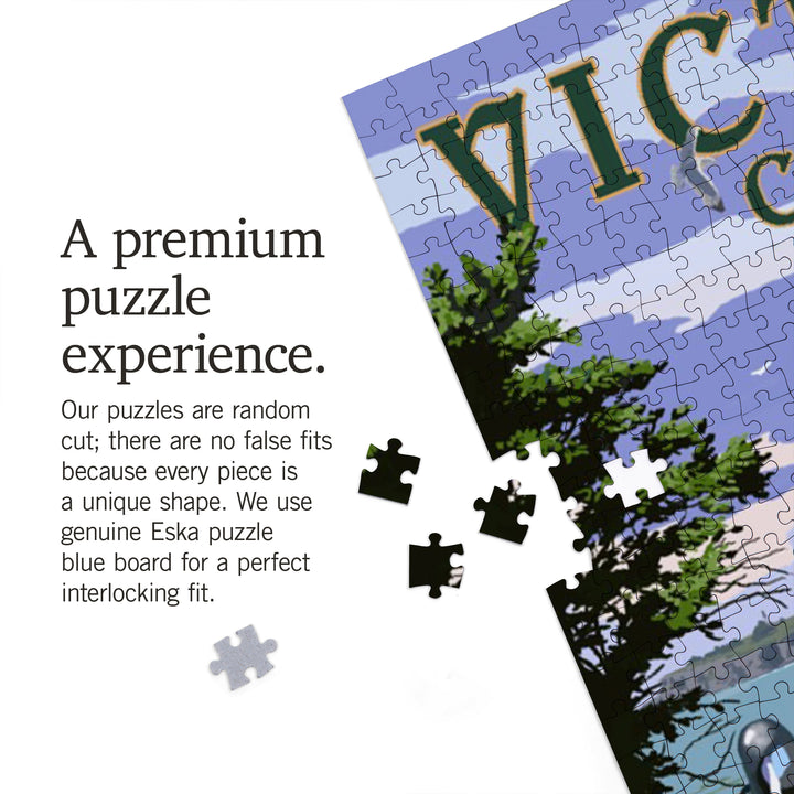 Victoria, Canada, Painterly, Coastal Scene, Bike and Ferry, 1000 Piece Jigsaw Puzzle