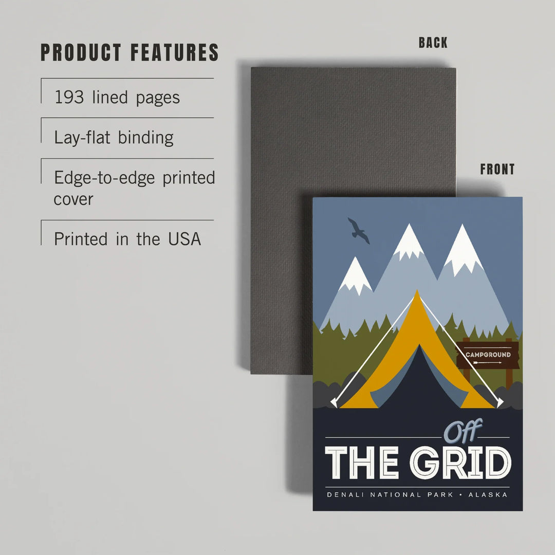 Lined 6x9 Journal, Denali National Park, Alaska, Off the Grid, Tent, Lay Flat, 193 Pages, FSC paper