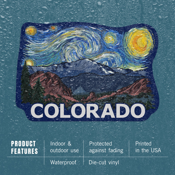Colorado, Pikes Peak, Starry Night, Contour, Lantern Press Artwork, Vinyl Sticker
