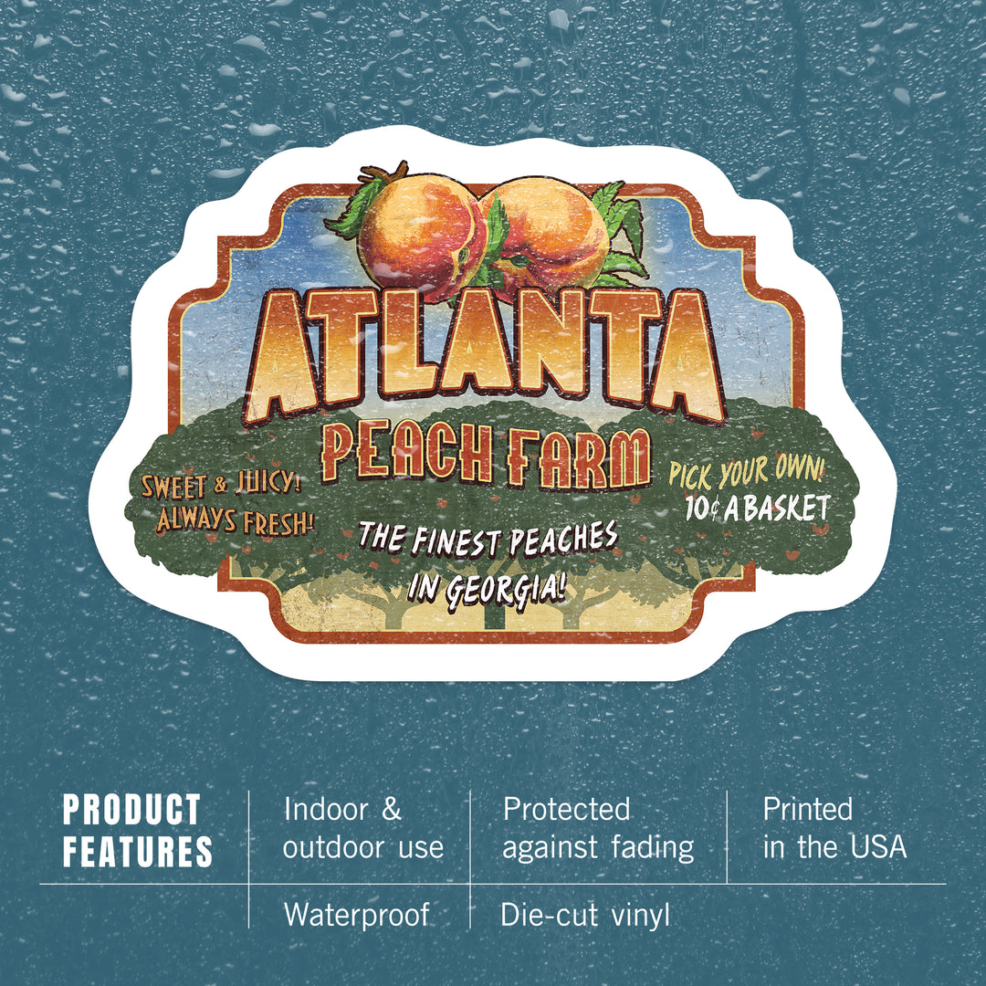 Atlanta, Georgia, Peaches Vintage Sign, Contour, Vinyl Sticker