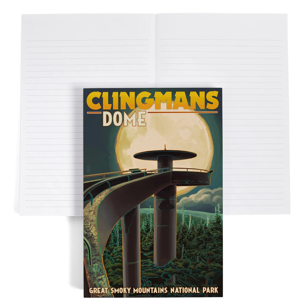 Lined 6x9 Journal, Great Smoky Mountains National Park, Tennessee, Clingmans Dome and Moon, Lay Flat, 193 Pages, FSC paper