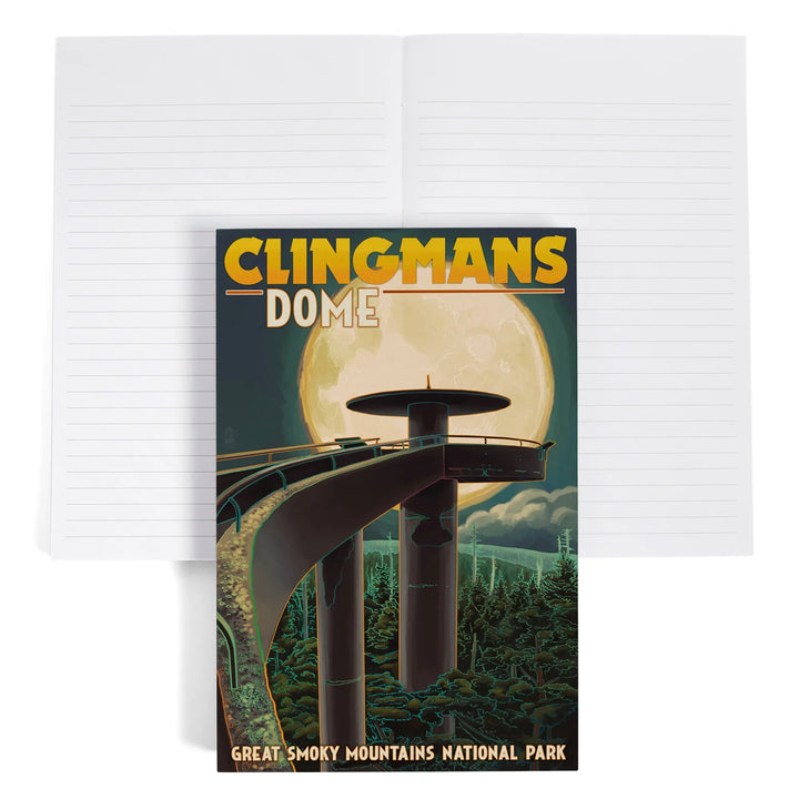 Lined 6x9 Journal, Great Smoky Mountains National Park, Tennessee, Clingmans Dome and Moon, Lay Flat, 193 Pages, FSC paper