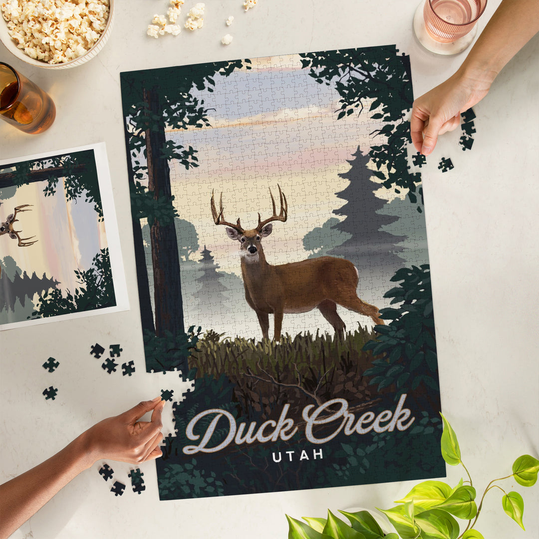 Duck Creek, Utah, Painterly, Deer and Sunrise, Jigsaw Puzzle
