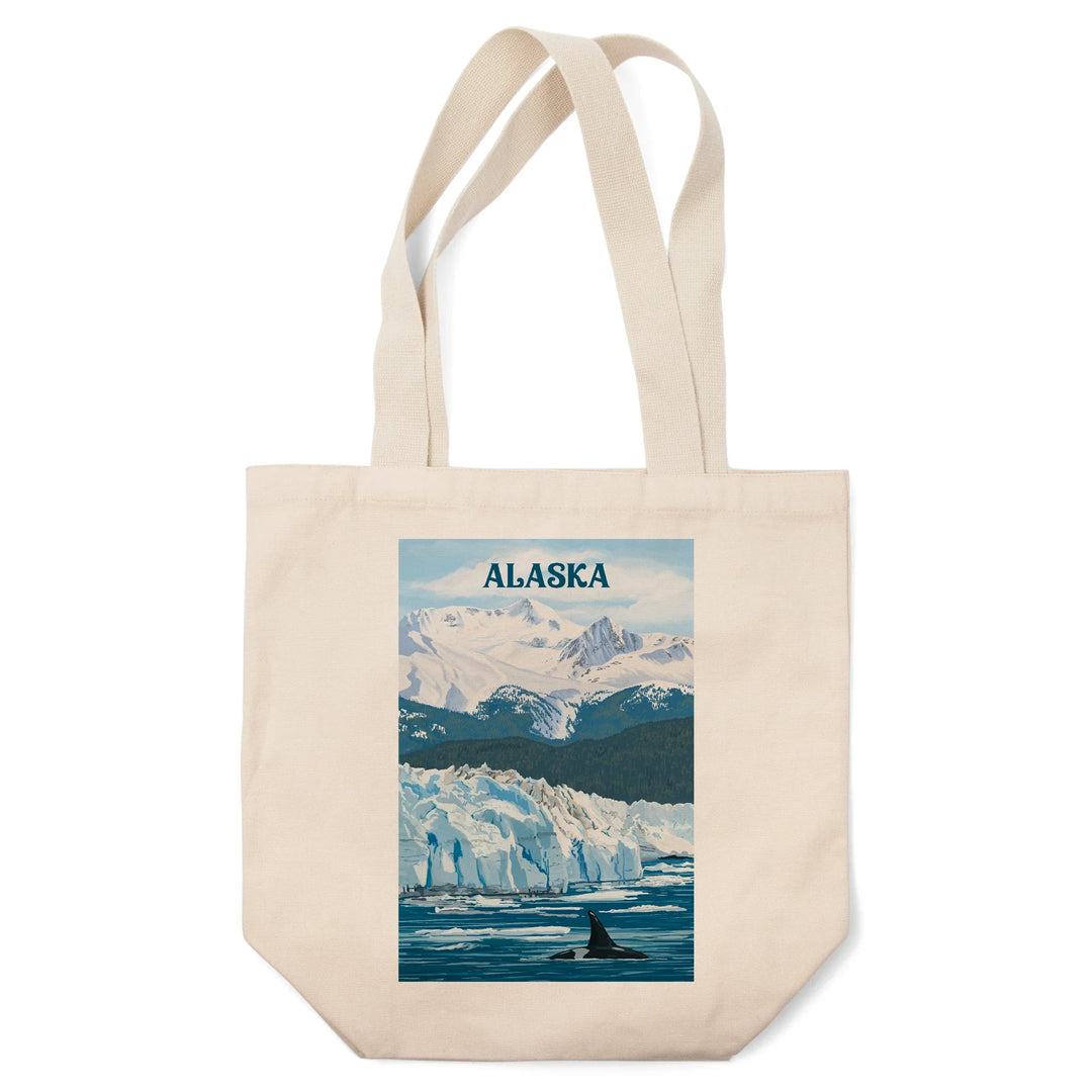 Alaska, Painterly, Orca with Glacier, Tote Bag