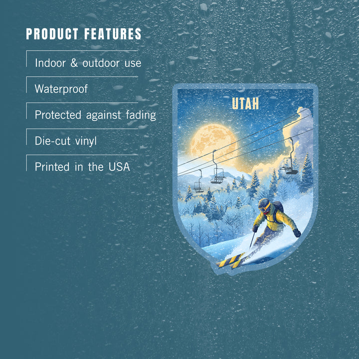 Utah, Lithograph, Night Ski, Vinyl Sticker