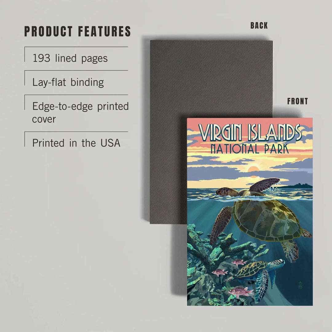 Lined 6x9 Journal, Virgin Islands National Park, Loggerhead Sea Turtle and Sunset, Lay Flat, 193 Pages, FSC paper