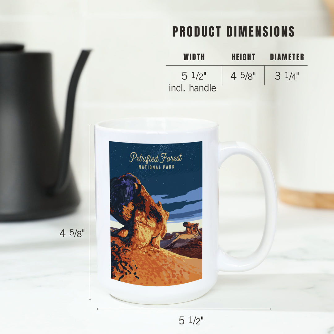 Petrified Forest National Park, Arizona, Painterly, Night Sky, Ceramic Mug