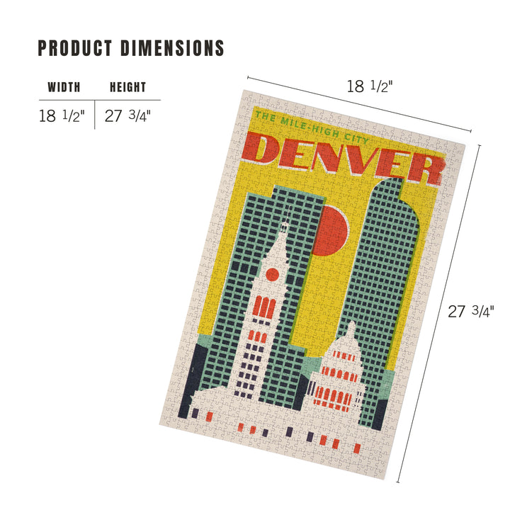 Denver, Colorado, Woodblock City Series, Skyline, 1000 Piece Jigsaw Puzzle