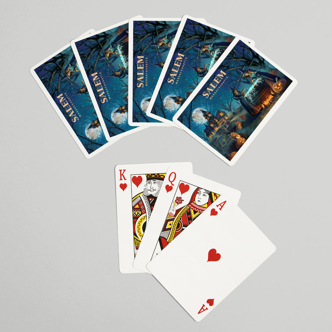 Playing Cards, Salem, Massachusetts, Lithograph, Cemetery, 52 Card Deck with Jokers in Box, Unique Art