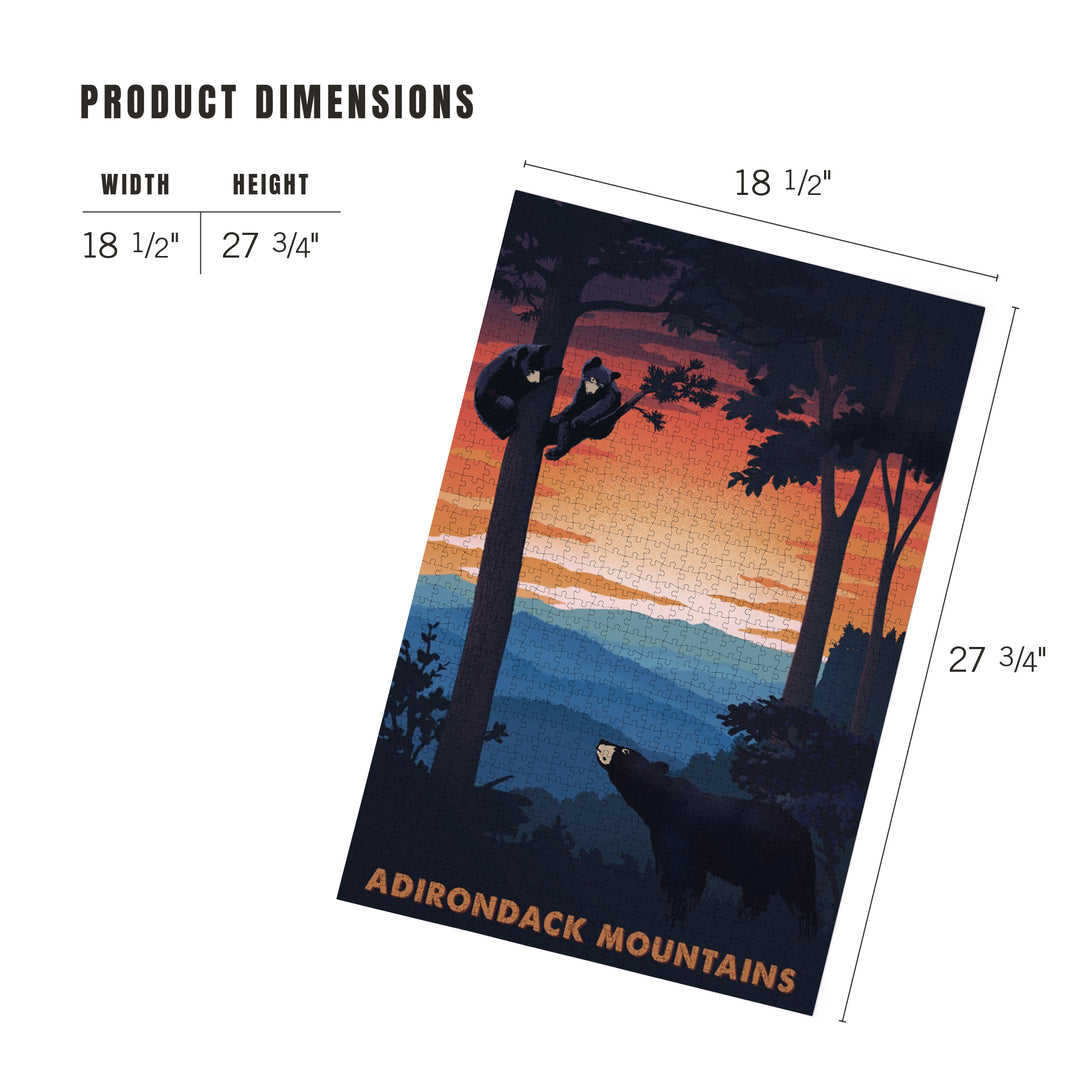 Adirondack Mountains, Black Bear Family, Sunset, Jigsaw Puzzle Puzzle Lantern Press 