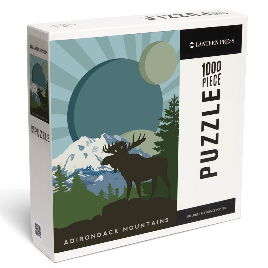 Adirondack Mountains, Moose Silhouette, Jigsaw Puzzle Puzzle Lantern Press 