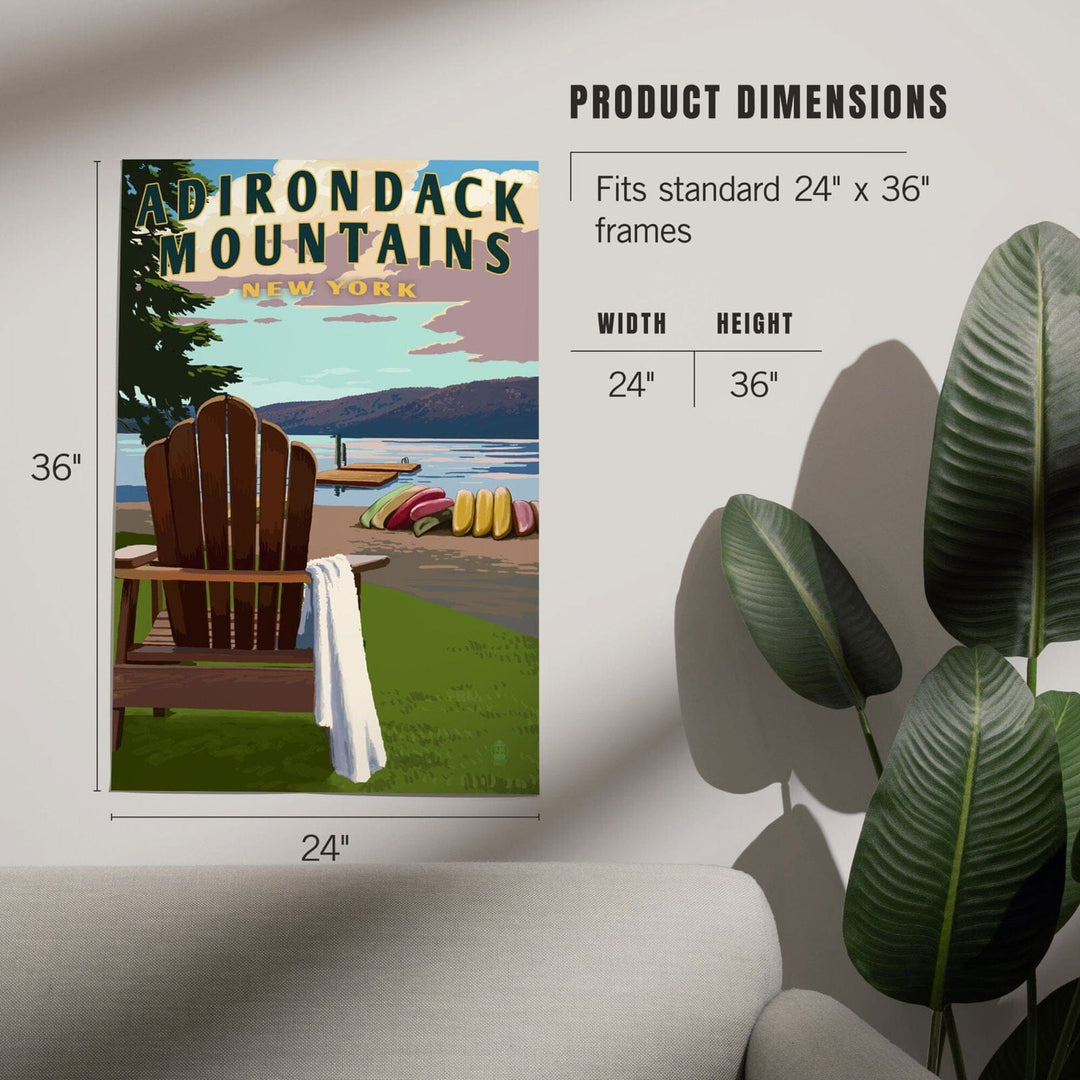 Adirondack Mountains, New York, Adirondack Chair and Lake, Art & Giclee Prints Art Lantern Press 