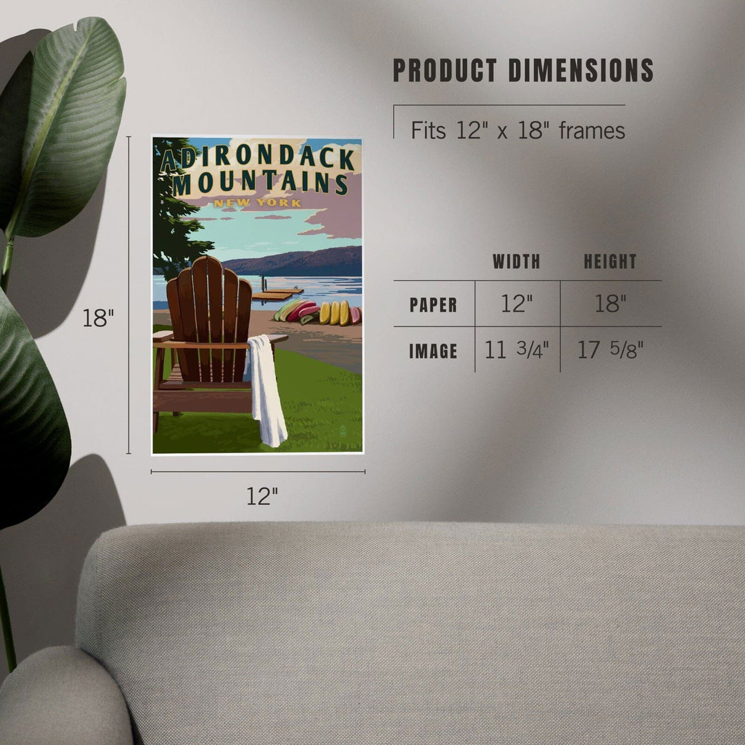 Adirondack Mountains, New York, Adirondack Chair and Lake, Art & Giclee Prints Art Lantern Press 