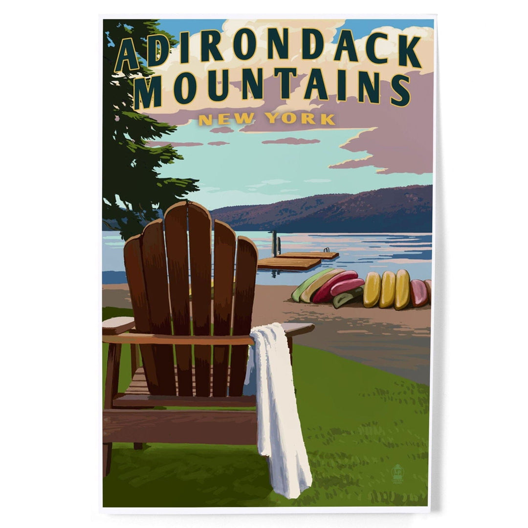 Adirondack Mountains, New York, Adirondack Chair and Lake, Art & Giclee Prints Art Lantern Press 