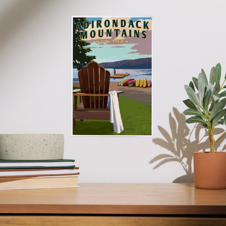 Adirondack Mountains, New York, Adirondack Chair and Lake, Art & Giclee Prints Art Lantern Press 