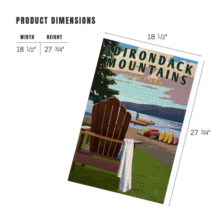 Adirondack Mountains, New York, Adirondack Chair and Lake, Jigsaw Puzzle Puzzle Lantern Press 