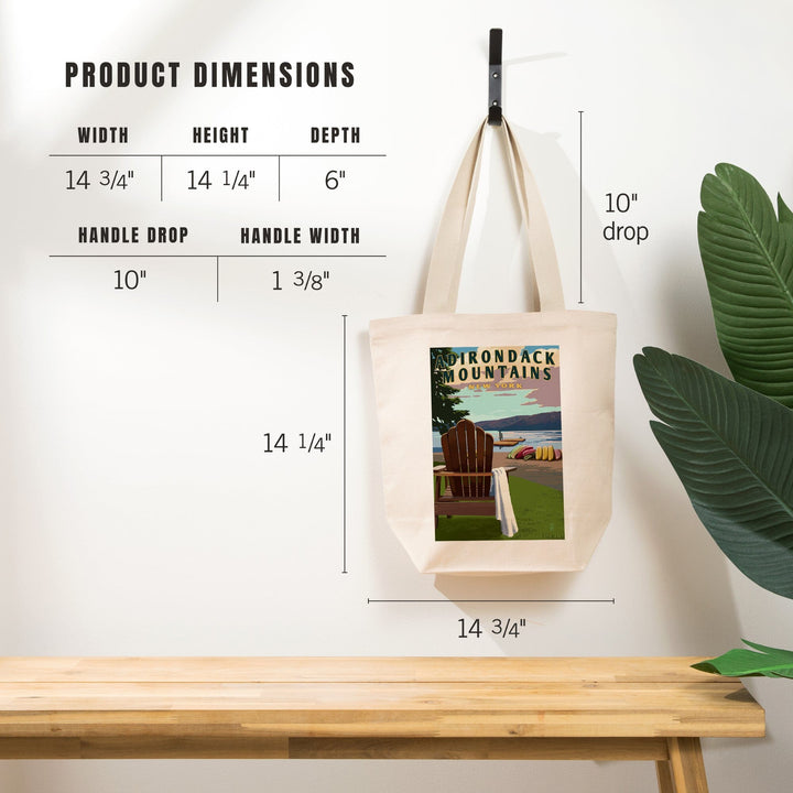 Adirondack Mountains, New York, Adirondack Chair and Lake, Tote Bag Totes Lantern Press 