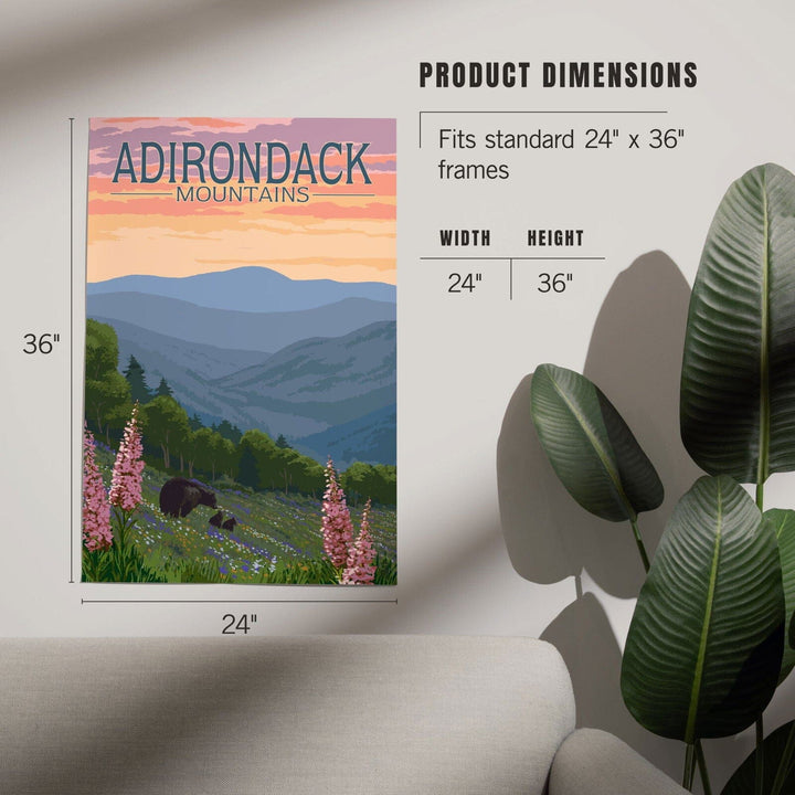 Adirondack Mountains, New York, Bears and Spring Flowers, Art & Giclee Prints Art Lantern Press 