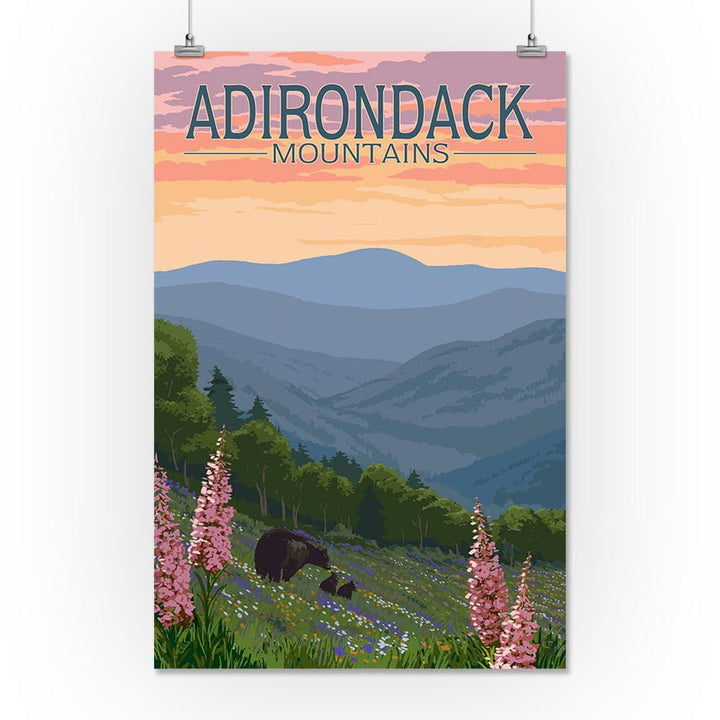 Adirondack Mountains, New York, Bears and Spring Flowers, Art & Giclee Prints Art Lantern Press 16 x 24 Giclee Print 